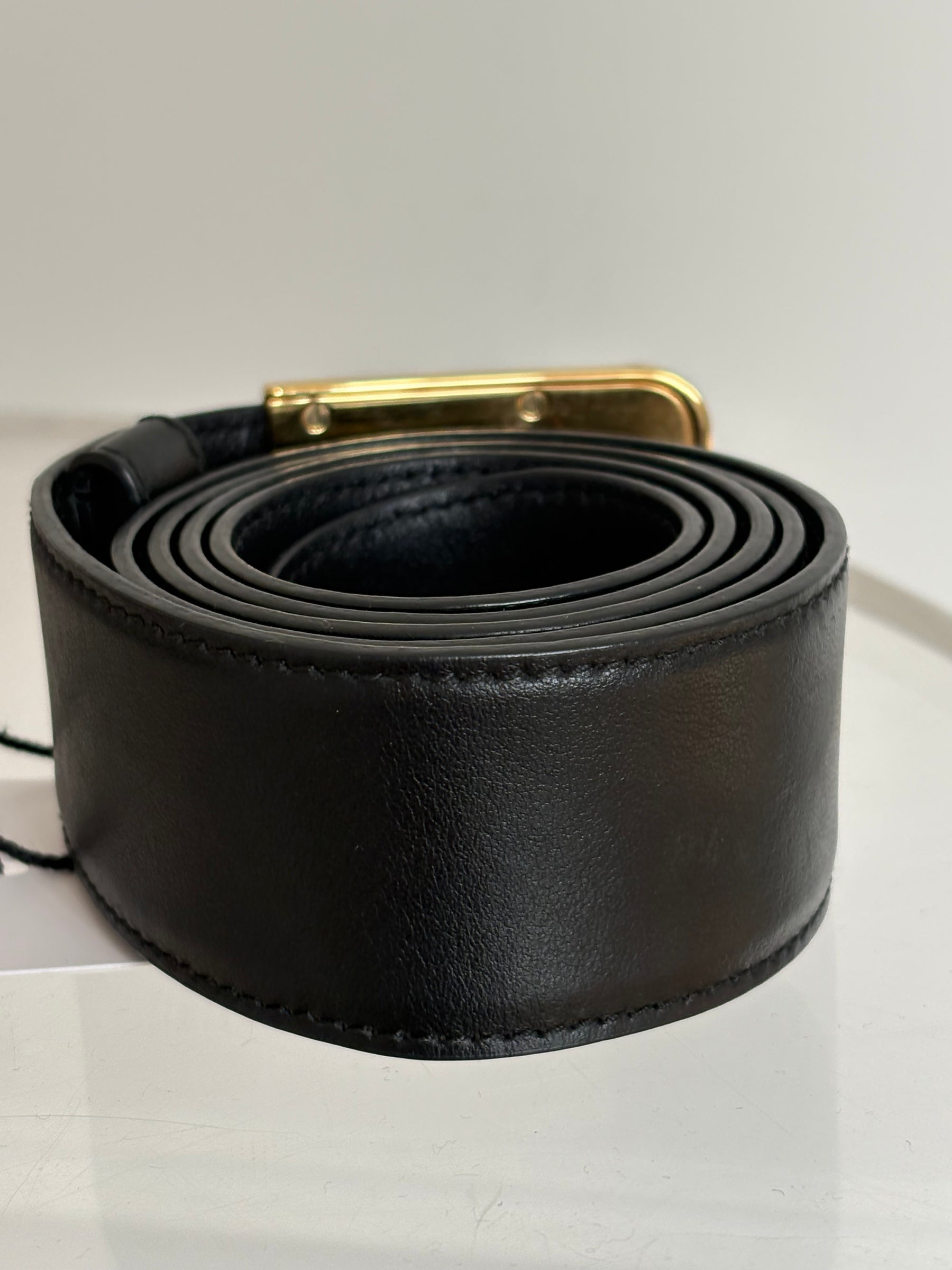 Prada Black Leather Belt With Gold Hardware, 34/85