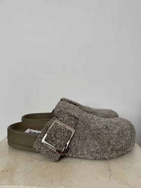 Loewe Taupe Ease Buckle Mules, 38