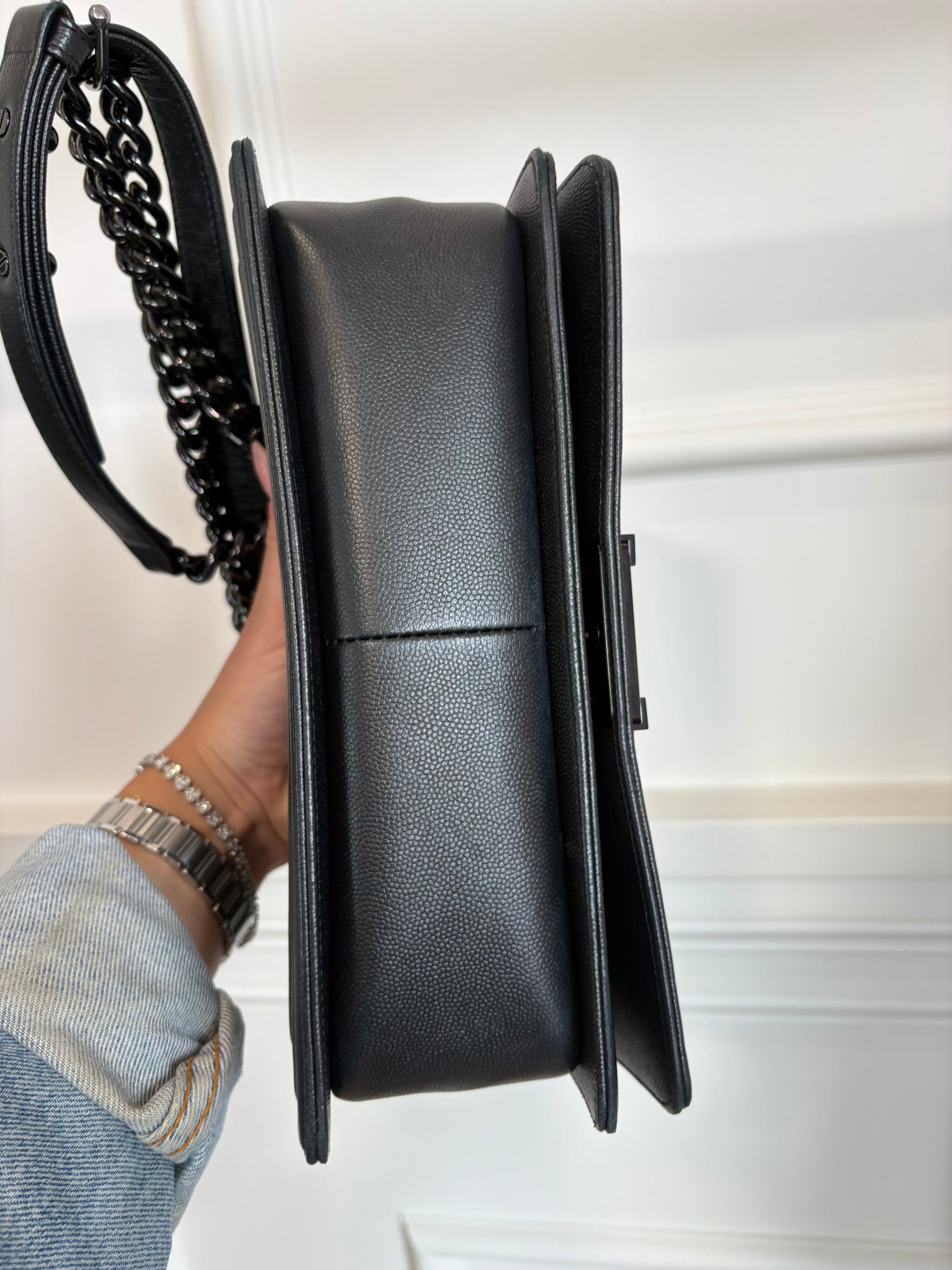 Chanel So Black Grained Calfskin Leather Medium Boy Bag