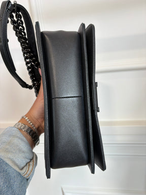 Chanel So Black Grained Calfskin Leather Medium Boy Bag