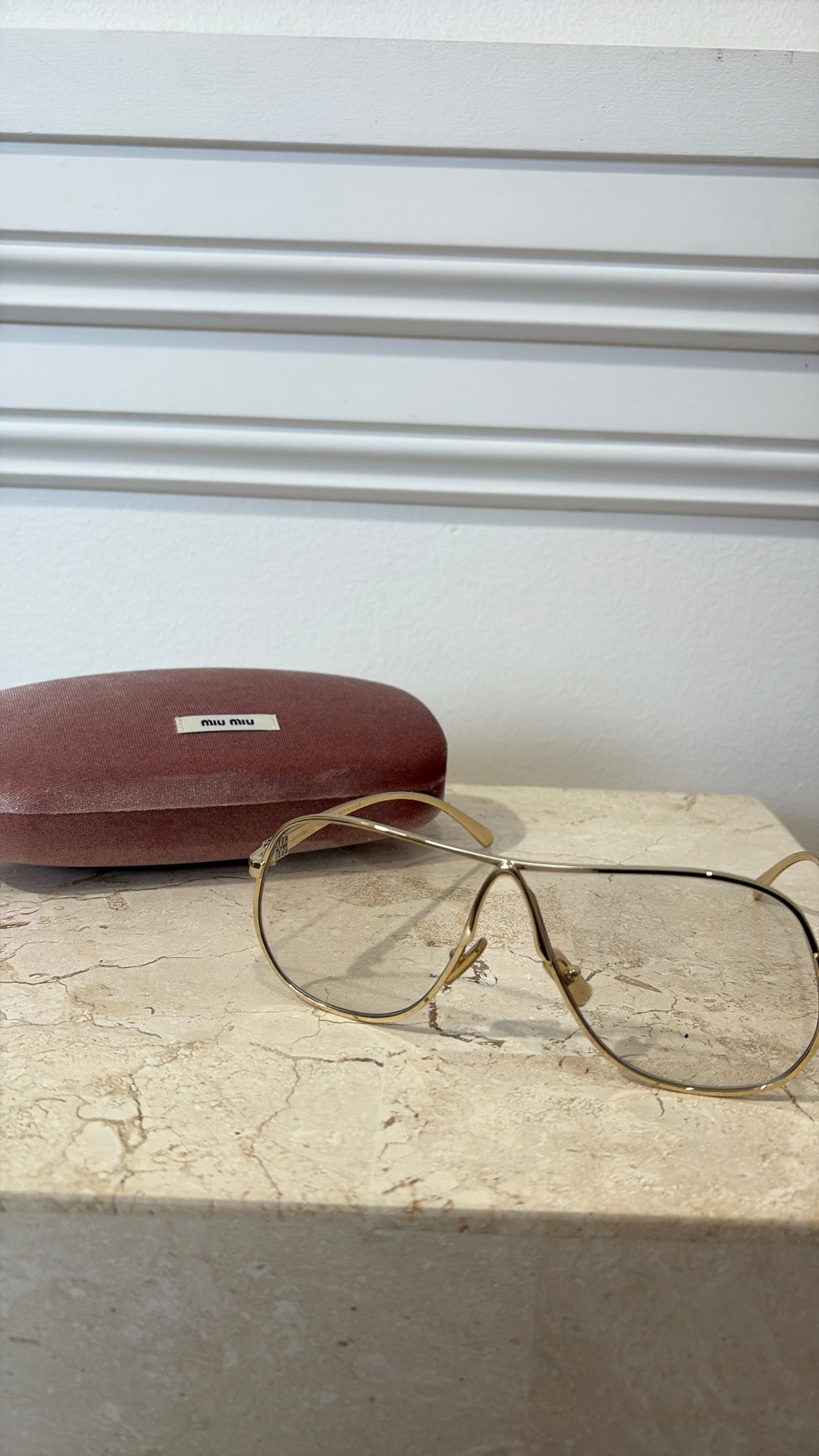 Miu Miu Gold Tone Clear Lens Aviator Sunglasses