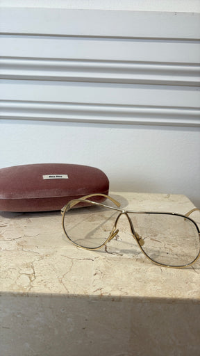 Miu Miu Gold Tone Clear Lens Aviator Sunglasses