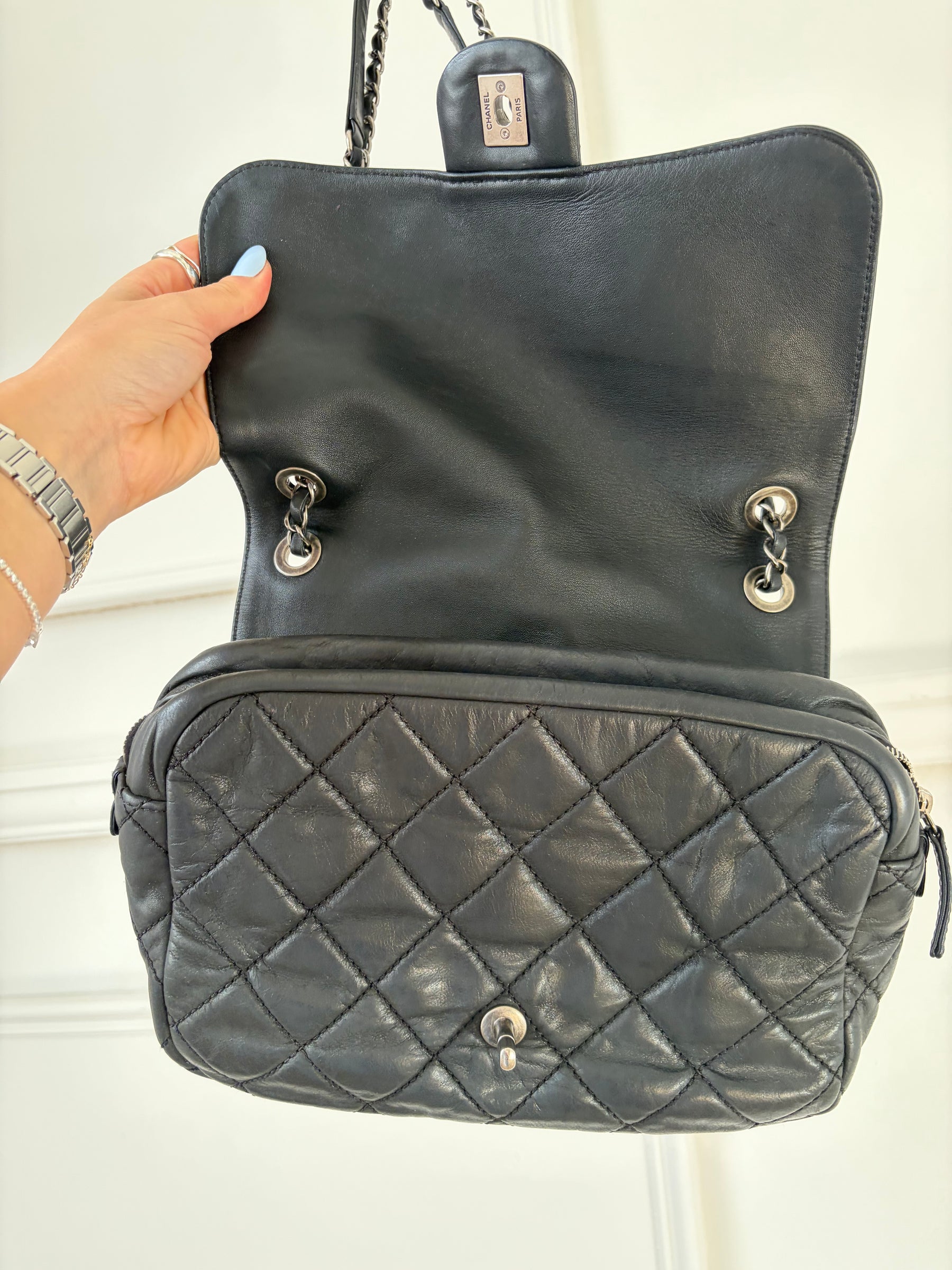 Chanel Black Leather Easy Zip Flap Bag