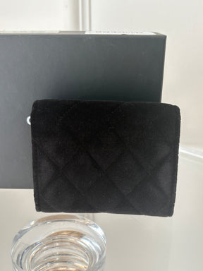 Chanel Black Velvet Logo Mini Flap Wallet