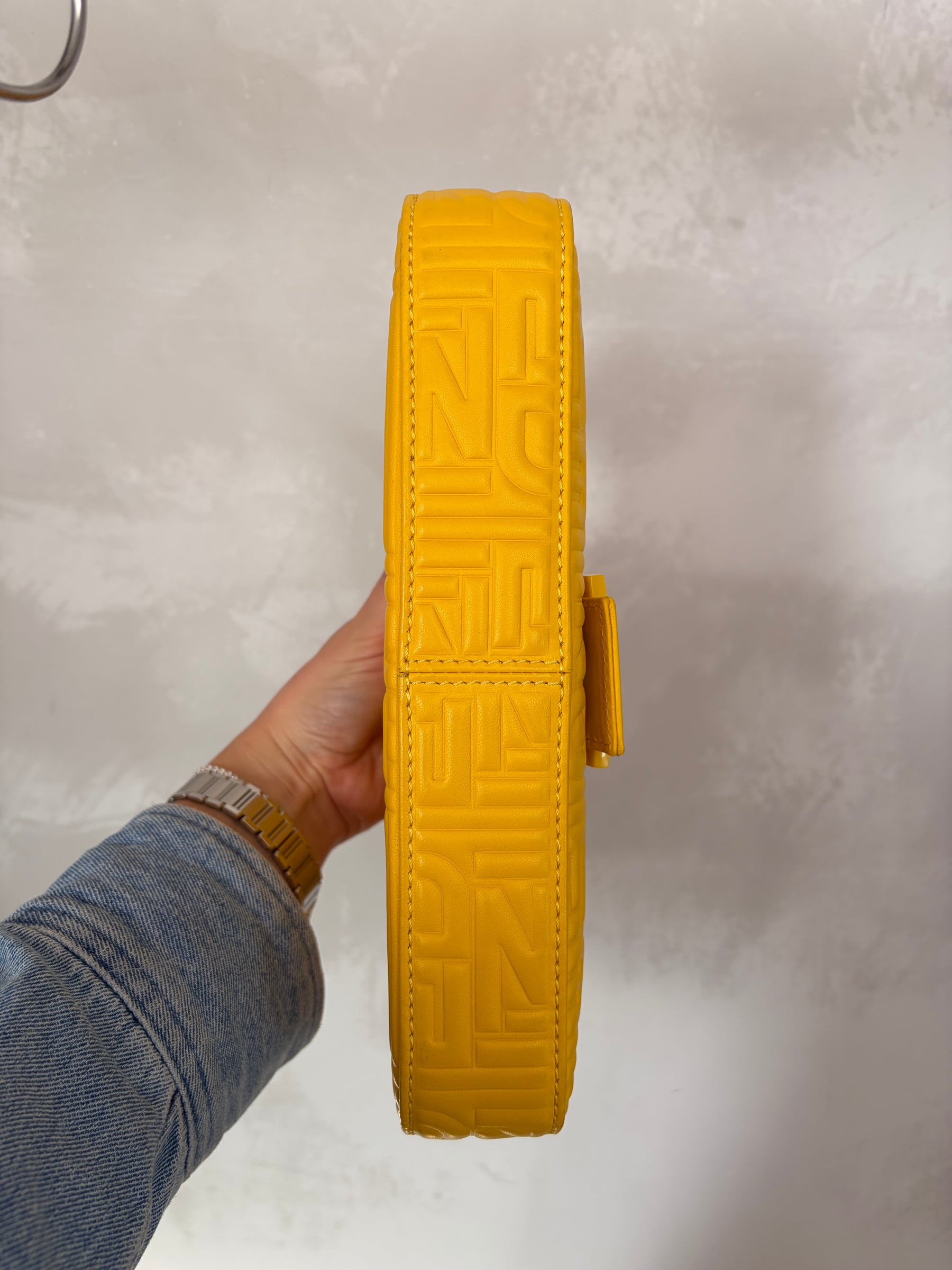 Fendi Yellow Leather Embossed Monogram Baguette