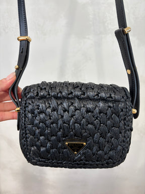 Prada Black Raffia Logo Crossbody Bag