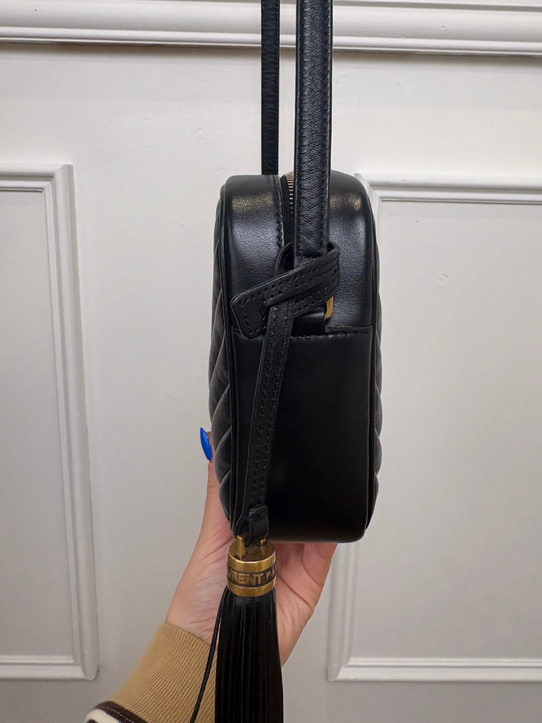 Saint Laurent Black Chevron Quilted Leather Lou Lou Camera Bag