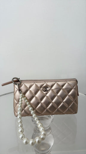 Chanel Rose Gold Leather Cosmetic Pouch