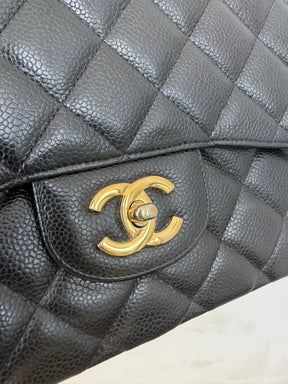 Chanel Black Caviar Leather Jumbo Flap Bag with Gold Hardware