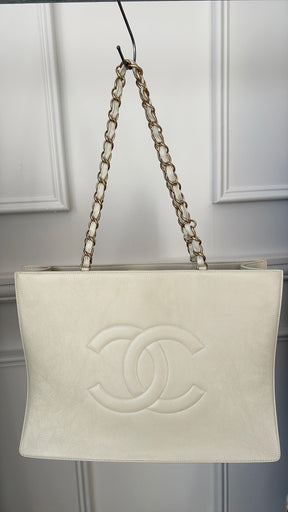 Chanel Cream Logo Shopper Chain Tote