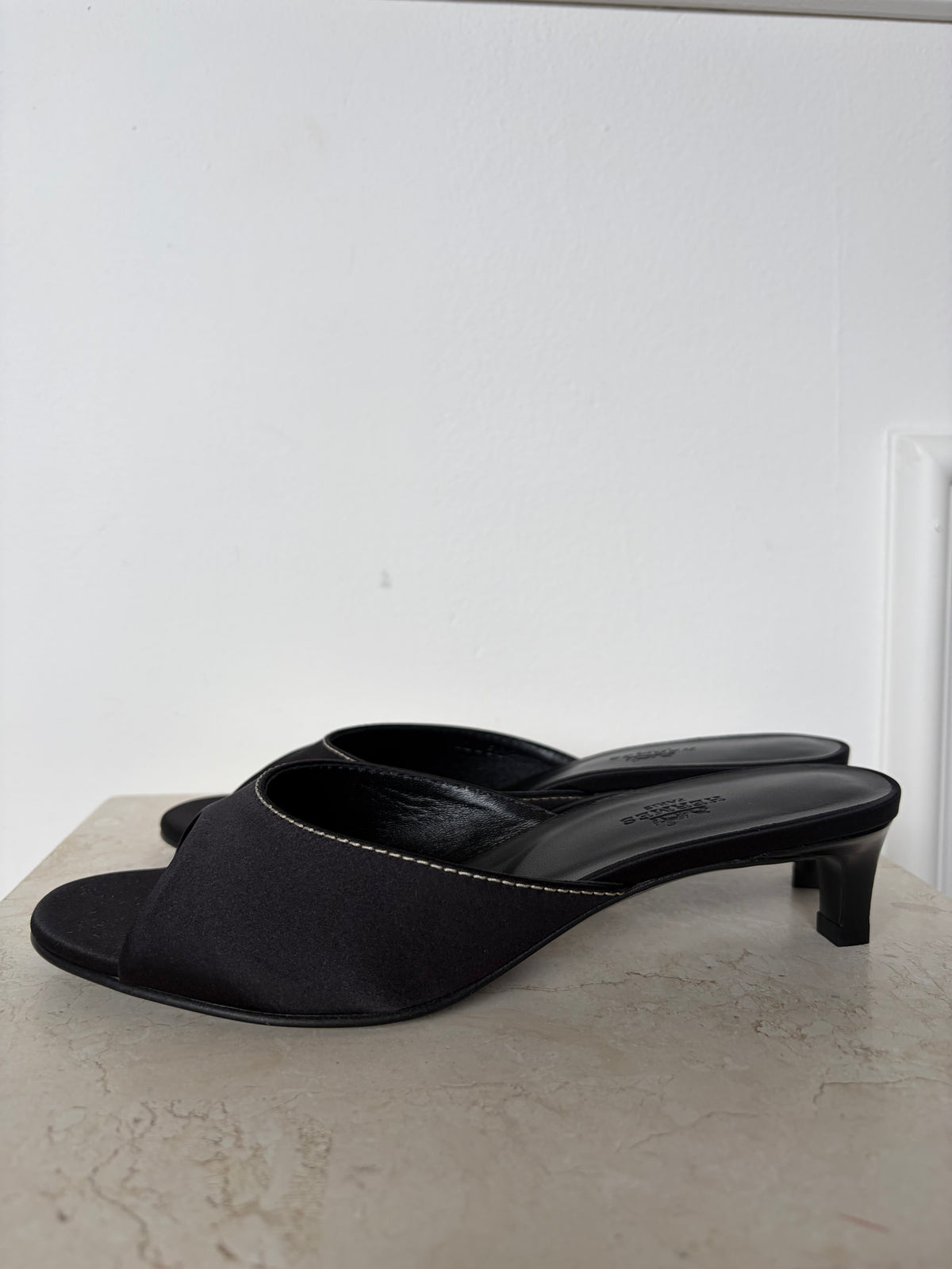 Hermès Black Satin Marilyn Heeled Sandal, 37
