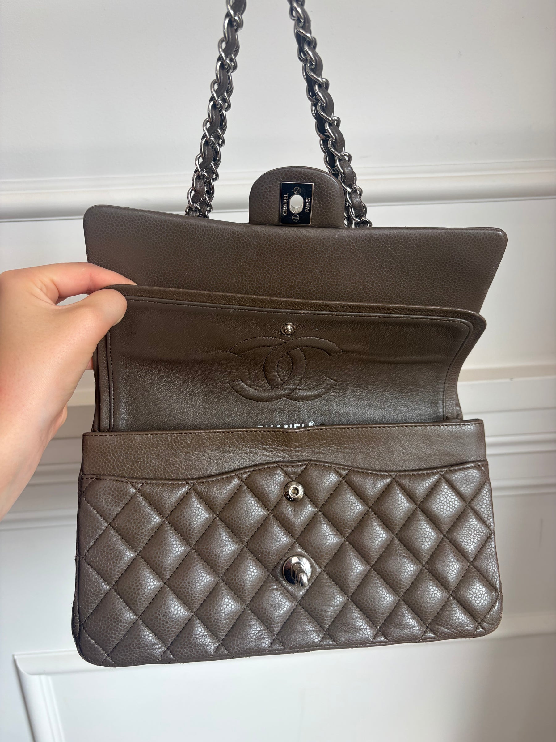 Chanel Taupe Caviar Leather Medium Classic Flap
