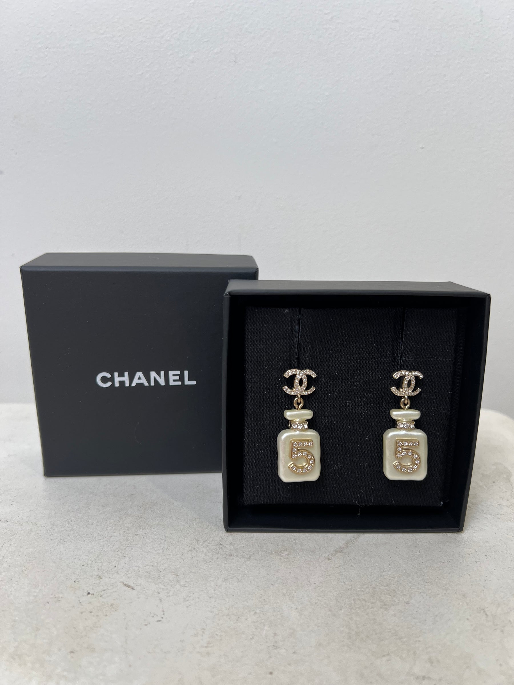 Chanel Gold Tone Crystal Chanel Number 5 Drop Earrings