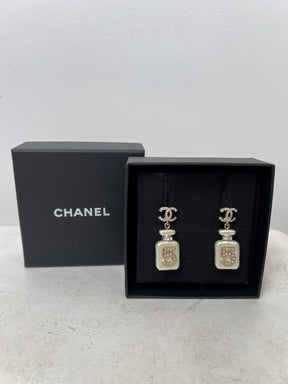 Chanel Gold Tone Crystal Chanel Number 5 Drop Earrings