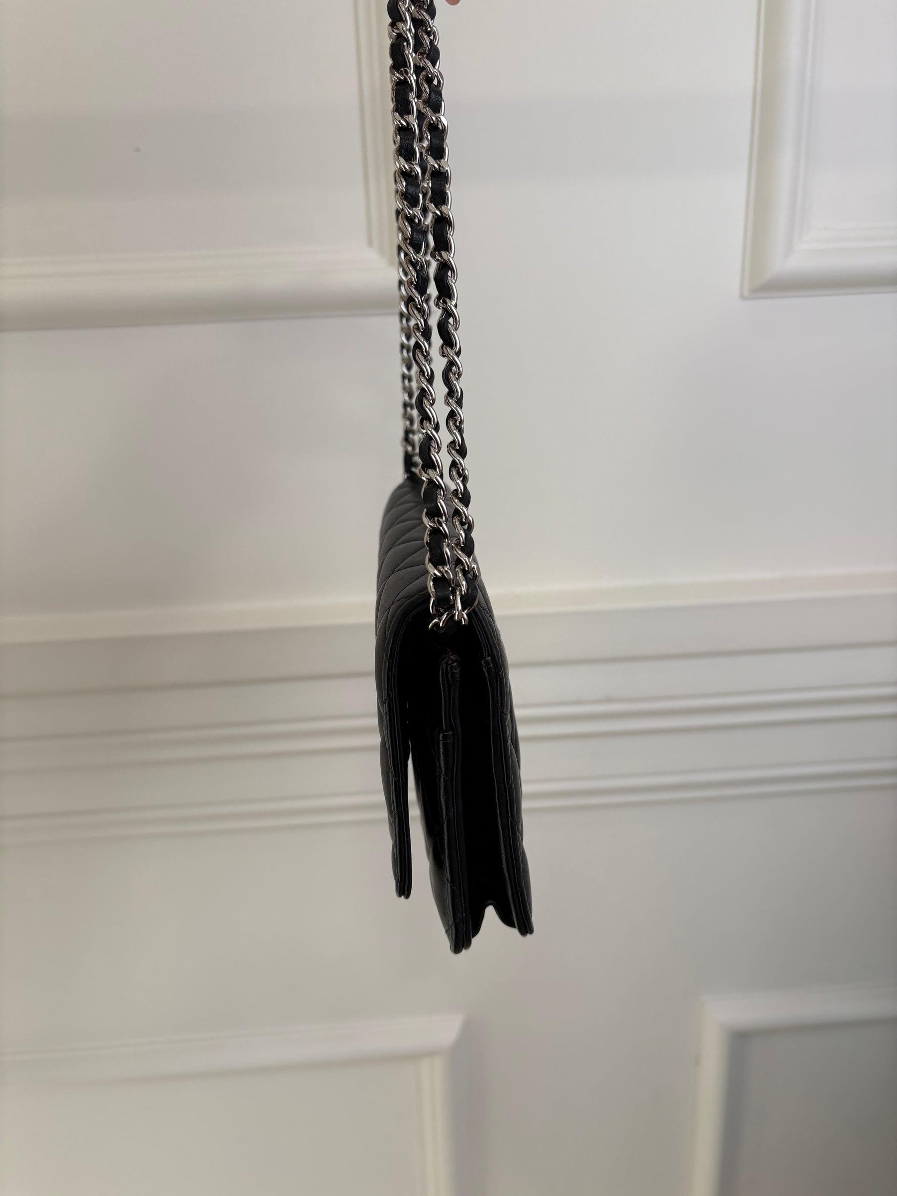 Chanel Black Quilted Wallet On Chain Silver Hardware