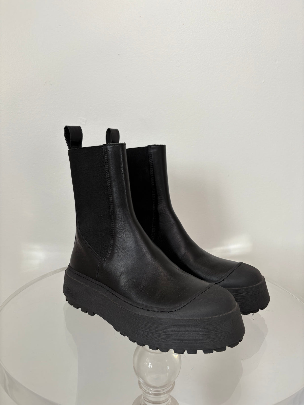 Camilla and Marc Black Leather Chunky Boots, 37