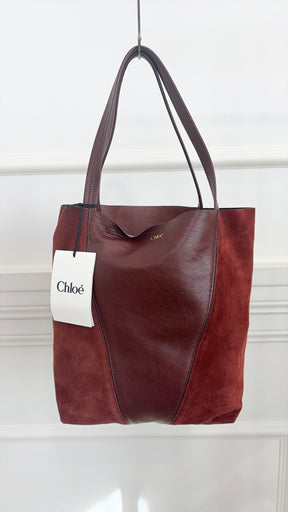 Chloé Burgundy Leather and Suede Spin Tote