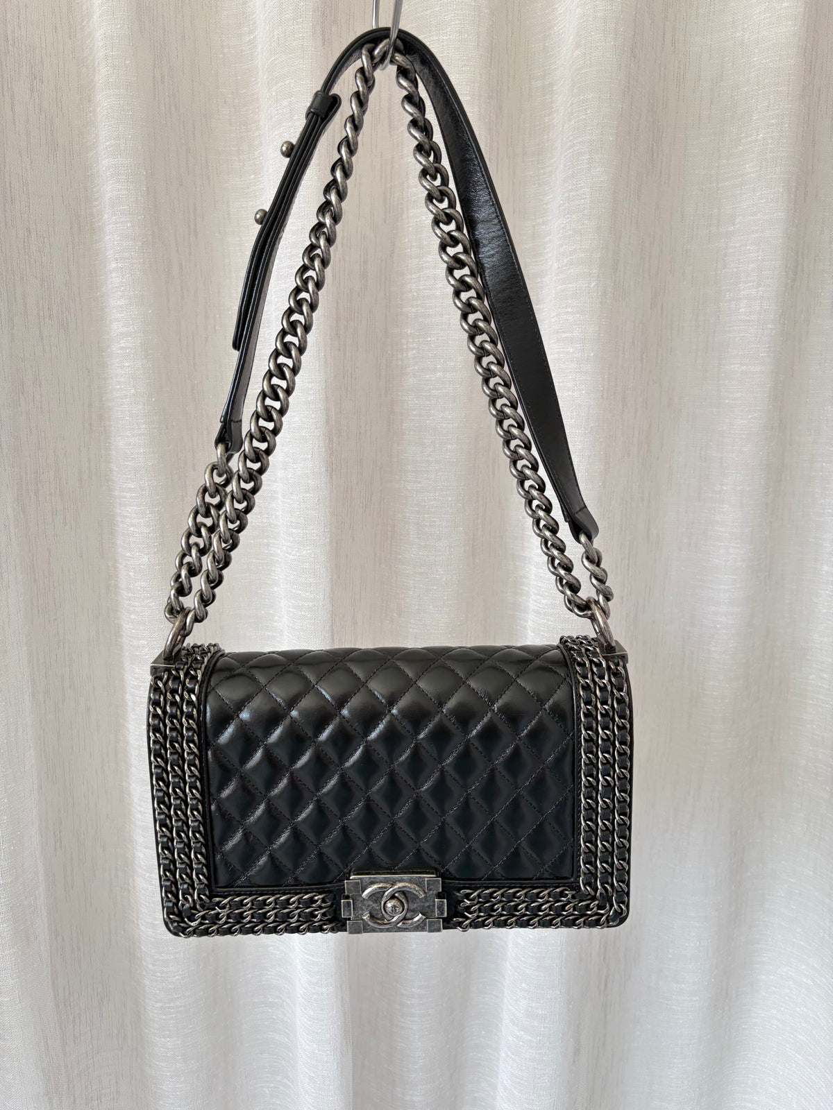 Chanel Boy Leather Handbag With Chain Detail Medium