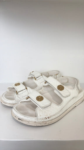 Chanel White Coated Raffia Dad Sandals, 37 C