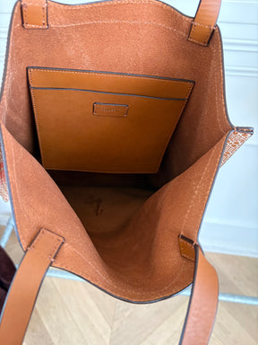 Oroton Tan red and White logo Tote Bag