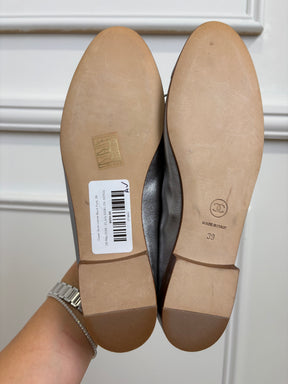 Chanel Silver Leather Ballet Flats, 39