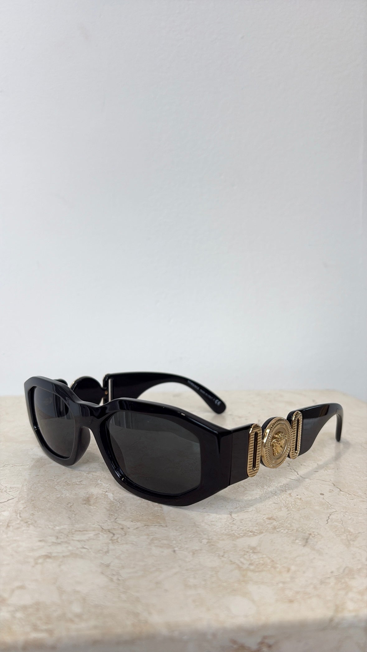 Versace Black Medusa Arm Rectangular Sunglasses