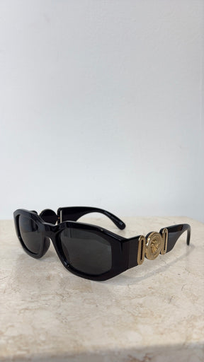 Versace Black Medusa Arm Rectangular Sunglasses