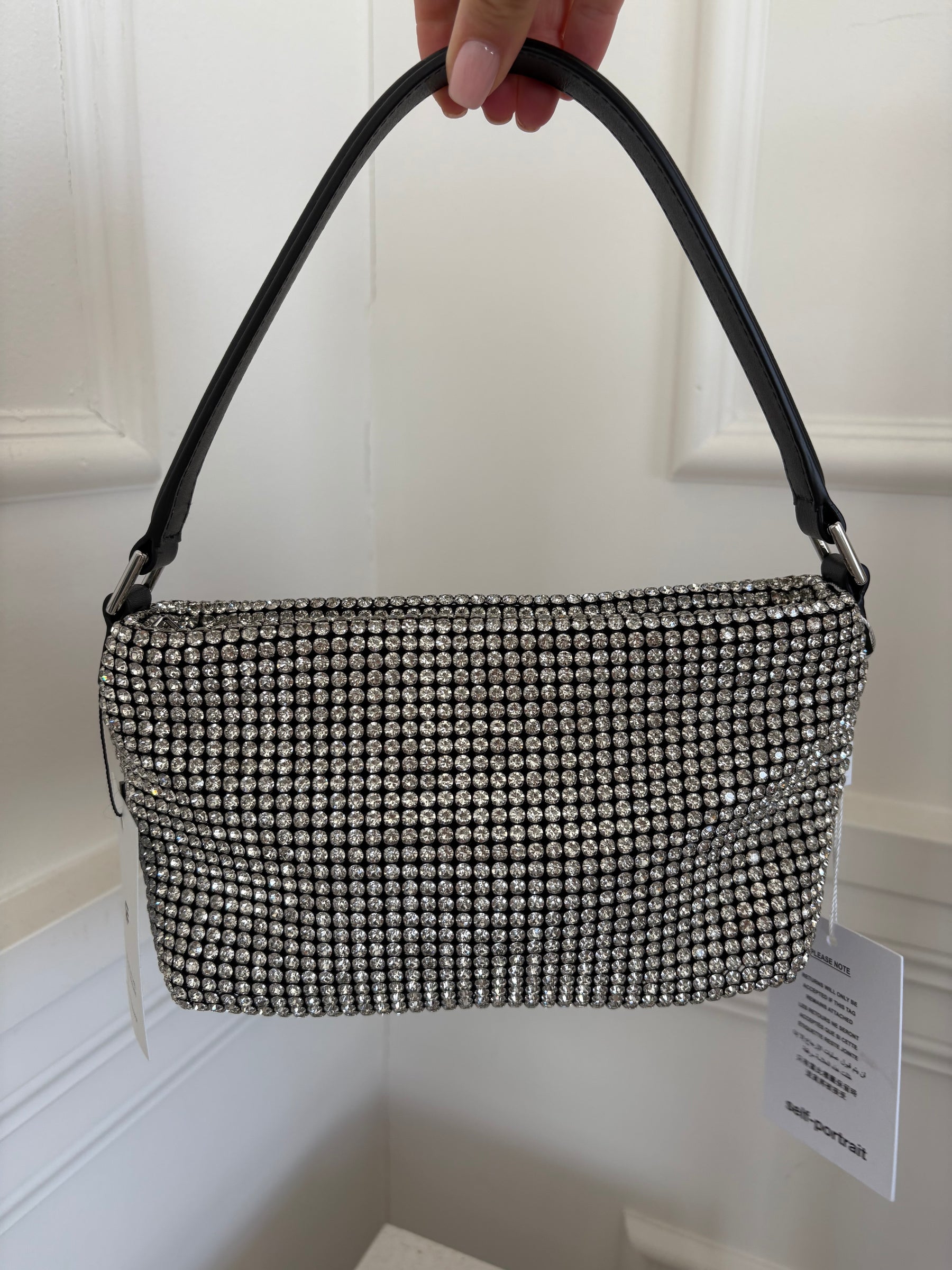 Self-Portrait Black and Crystal Embellished Shoulder Bag