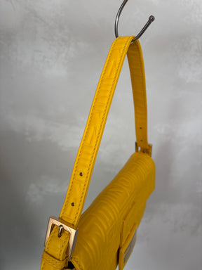 Fendi Yellow Leather Embossed Monogram Baguette