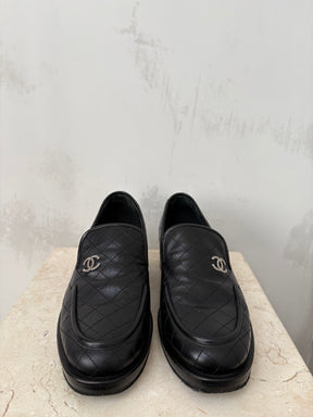 Chanel Black Quilted Calfkin Loafers, 39.5C