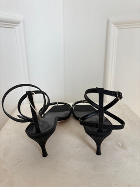 By Far Black Glitter Strappy Kitten Heels, 38