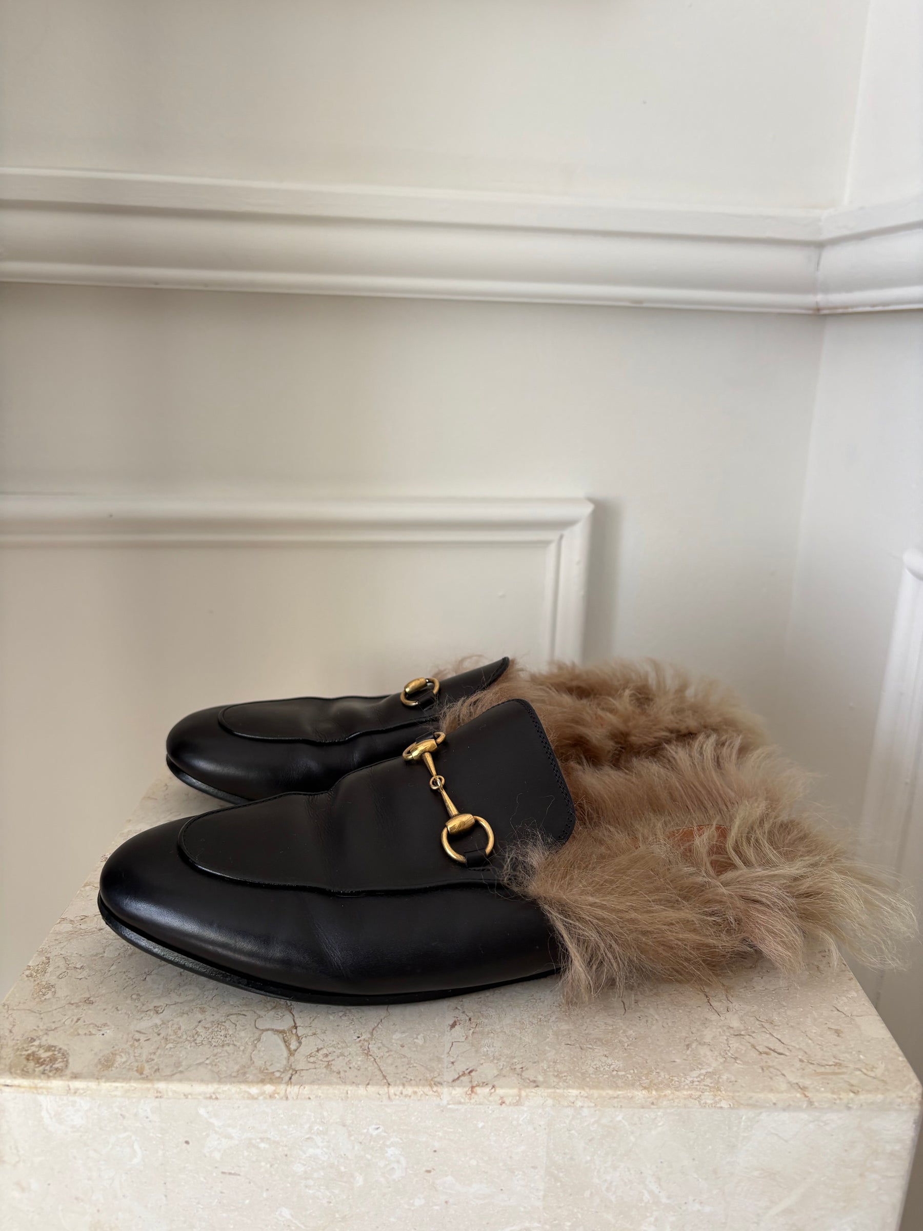 Gucci Princeton Horesbit Fur Slides, 40
