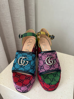Gucci Multi Monogram Canvas Platfrom Marmont Sandals, 37
