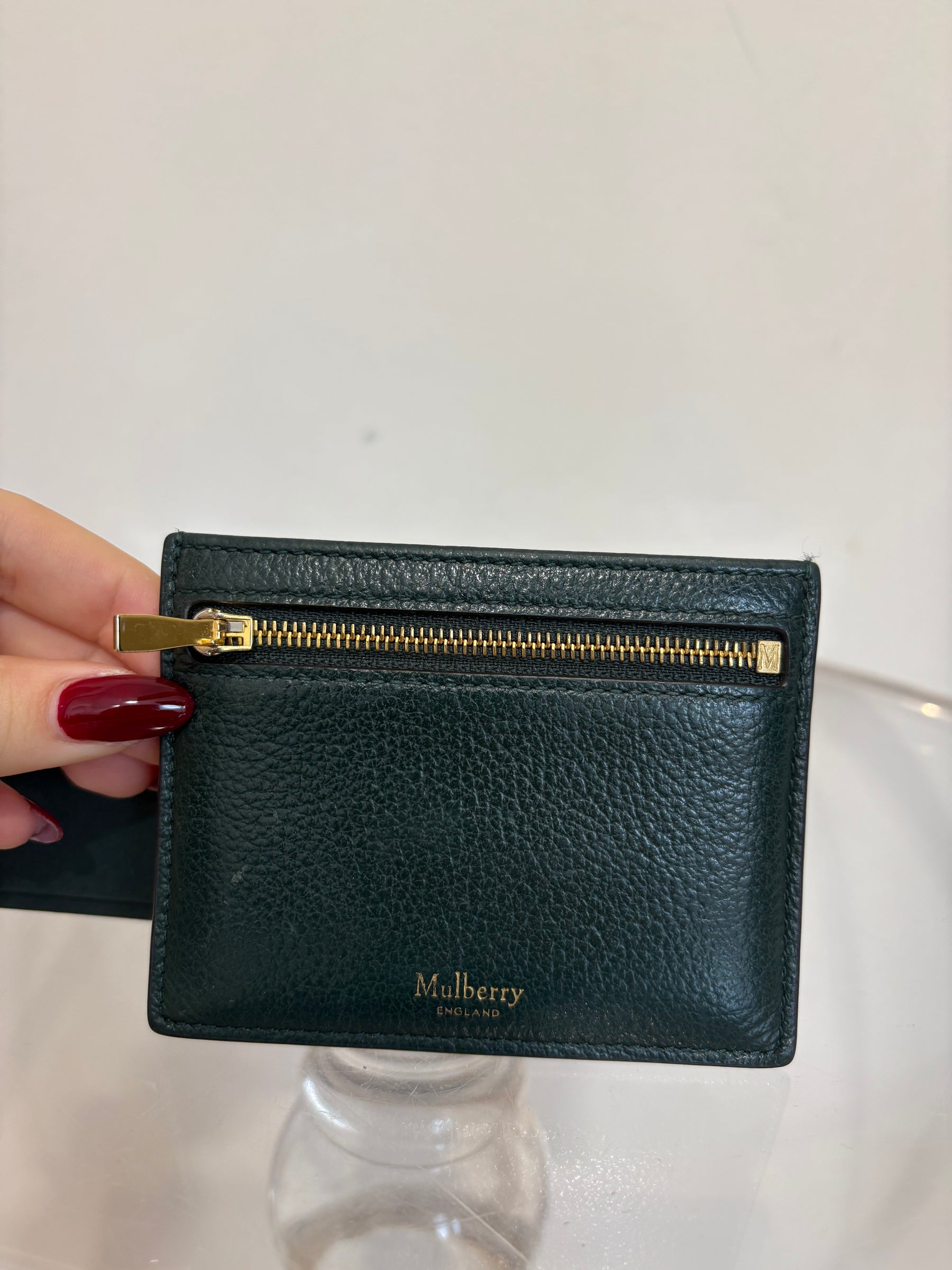Mulberry Green Leather Zipped Card Holder