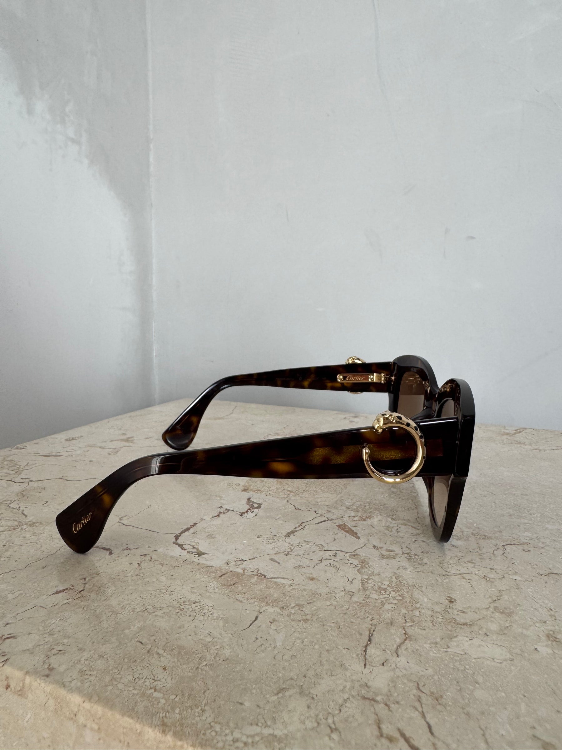 Cartier Tortoiseshell Oversized Square Panthere Sunglasses