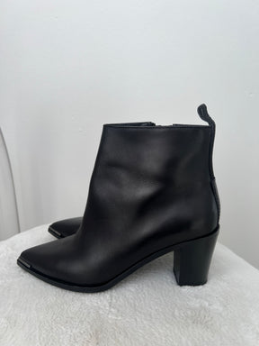 Acne Black Leather Pointed Ankle Boots, 38