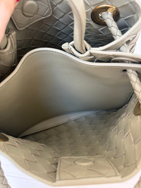 Bottega Veneta Sage Green Intercciato Leather Small Andiamo Bag