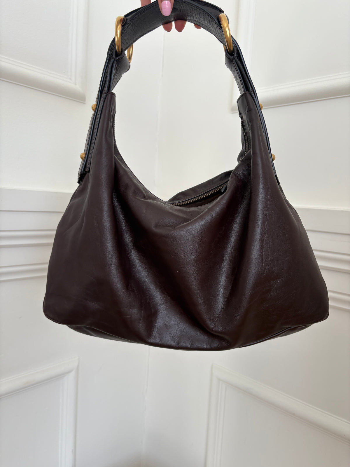Gucci Dark Brown Leather Horsebit Small Hobo Bag