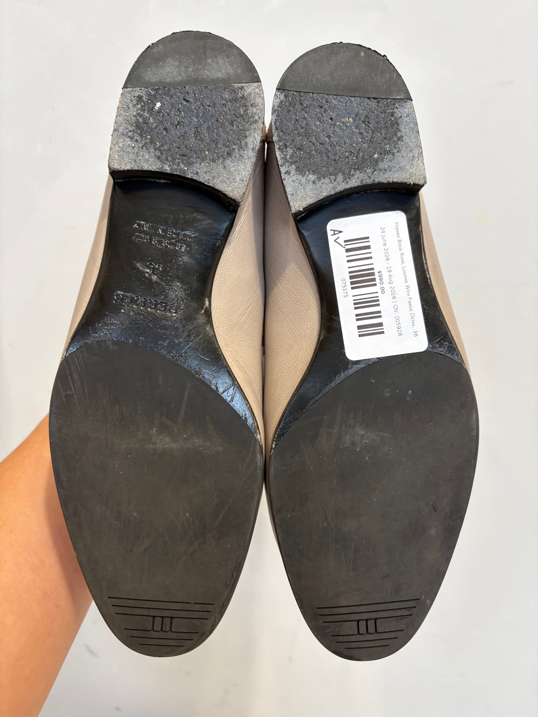 Hermès Beige Royal Loafers With Fringe Detail, 36