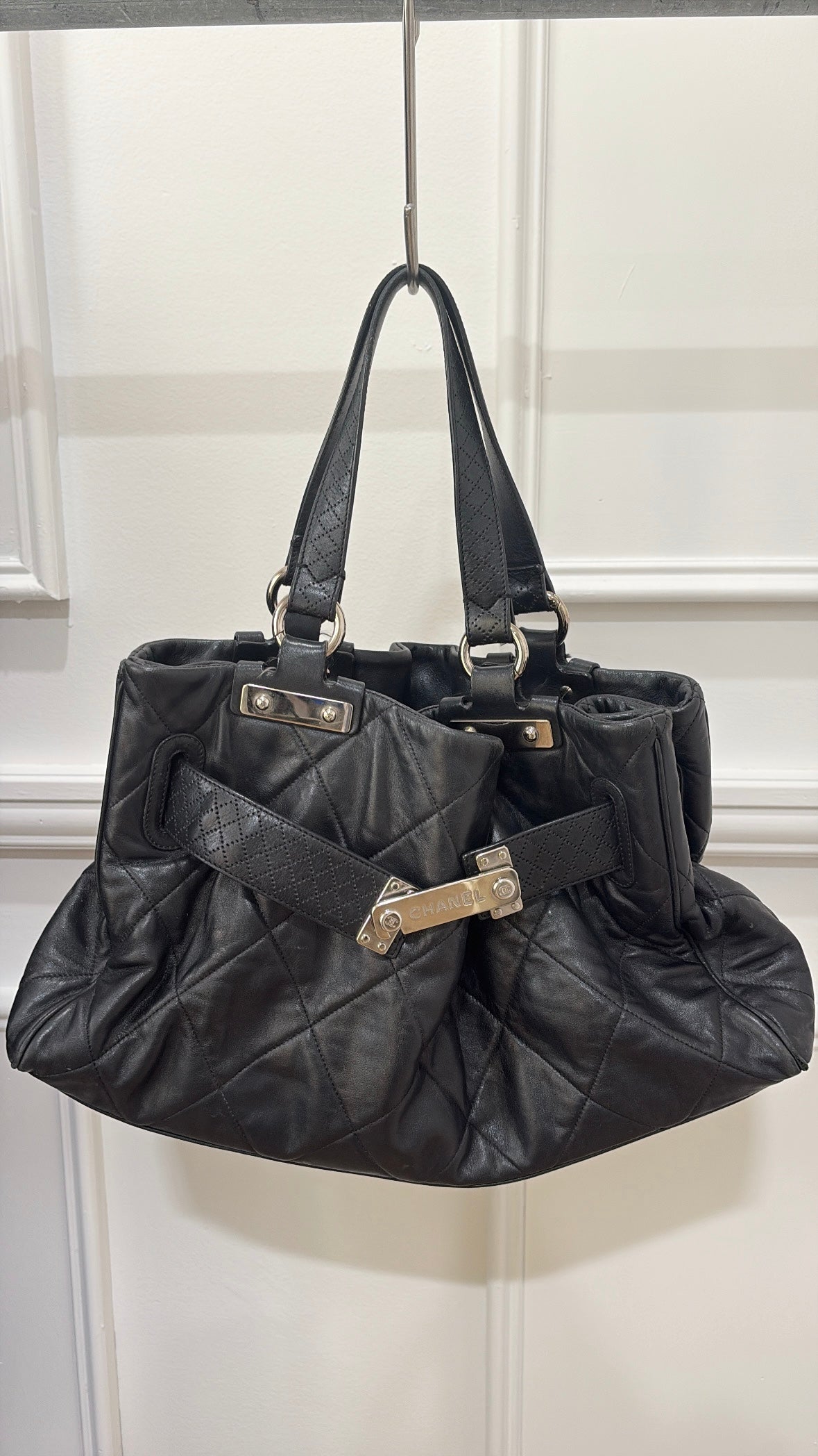 Chanel Large Leather Quilted Tote with Silver Hardware