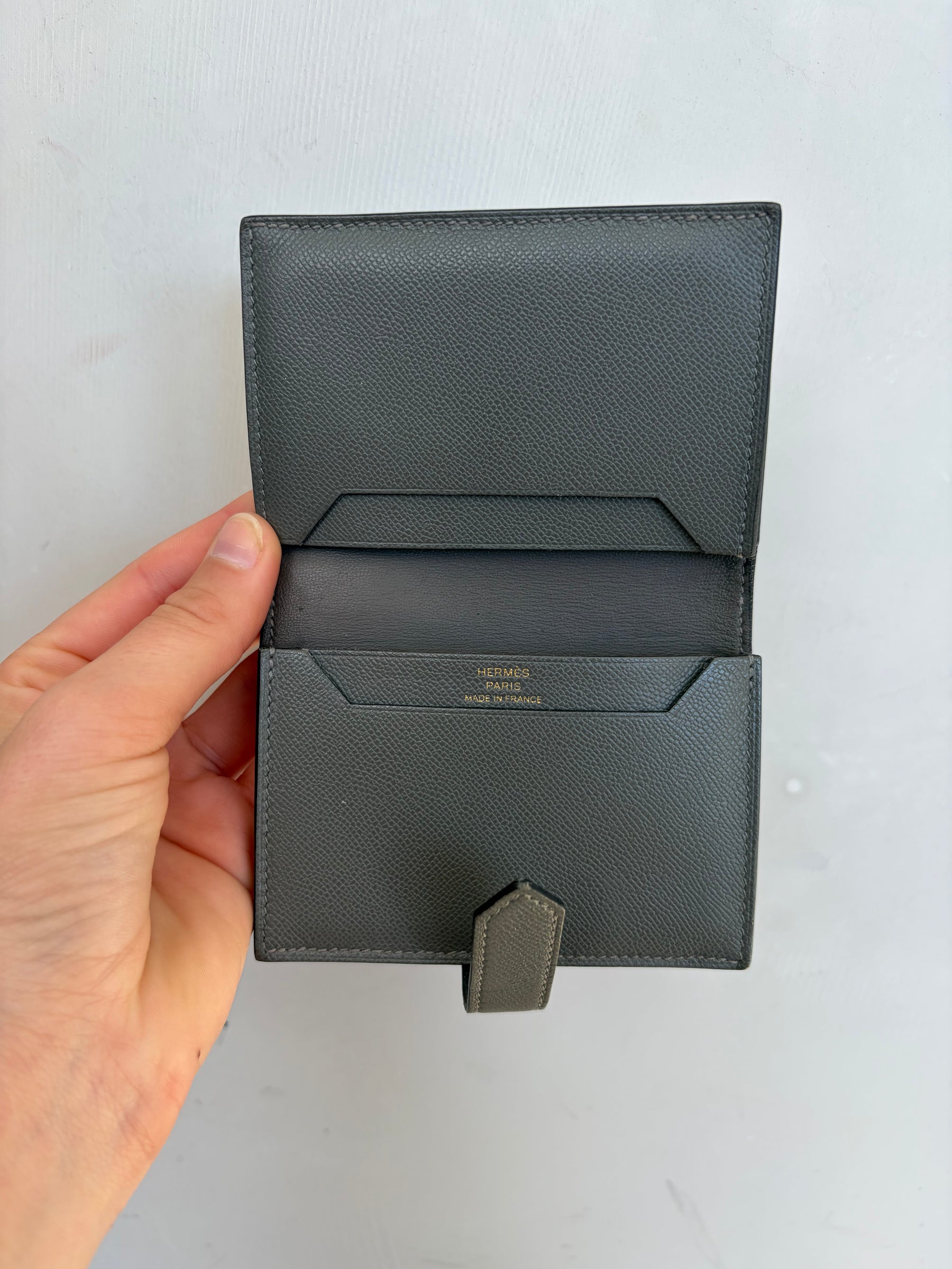 Hermès Grey Epsom Leather Bearn Card Wallet