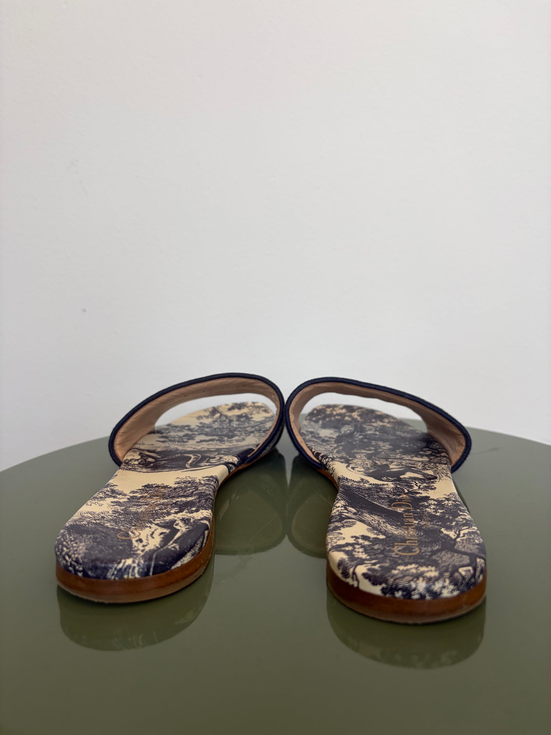 Dior Navy and White Toile De Juoy D way Slides, 38
