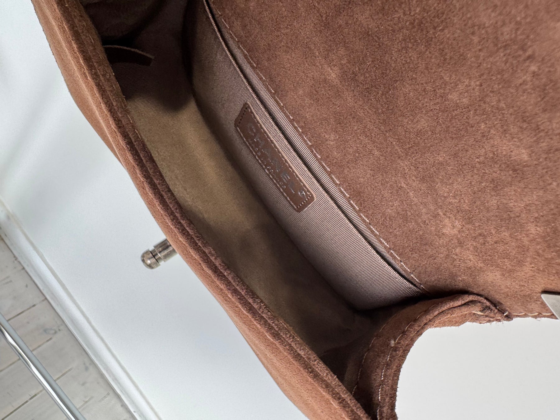 Chanel Chocolate Suede Small Boy Bag