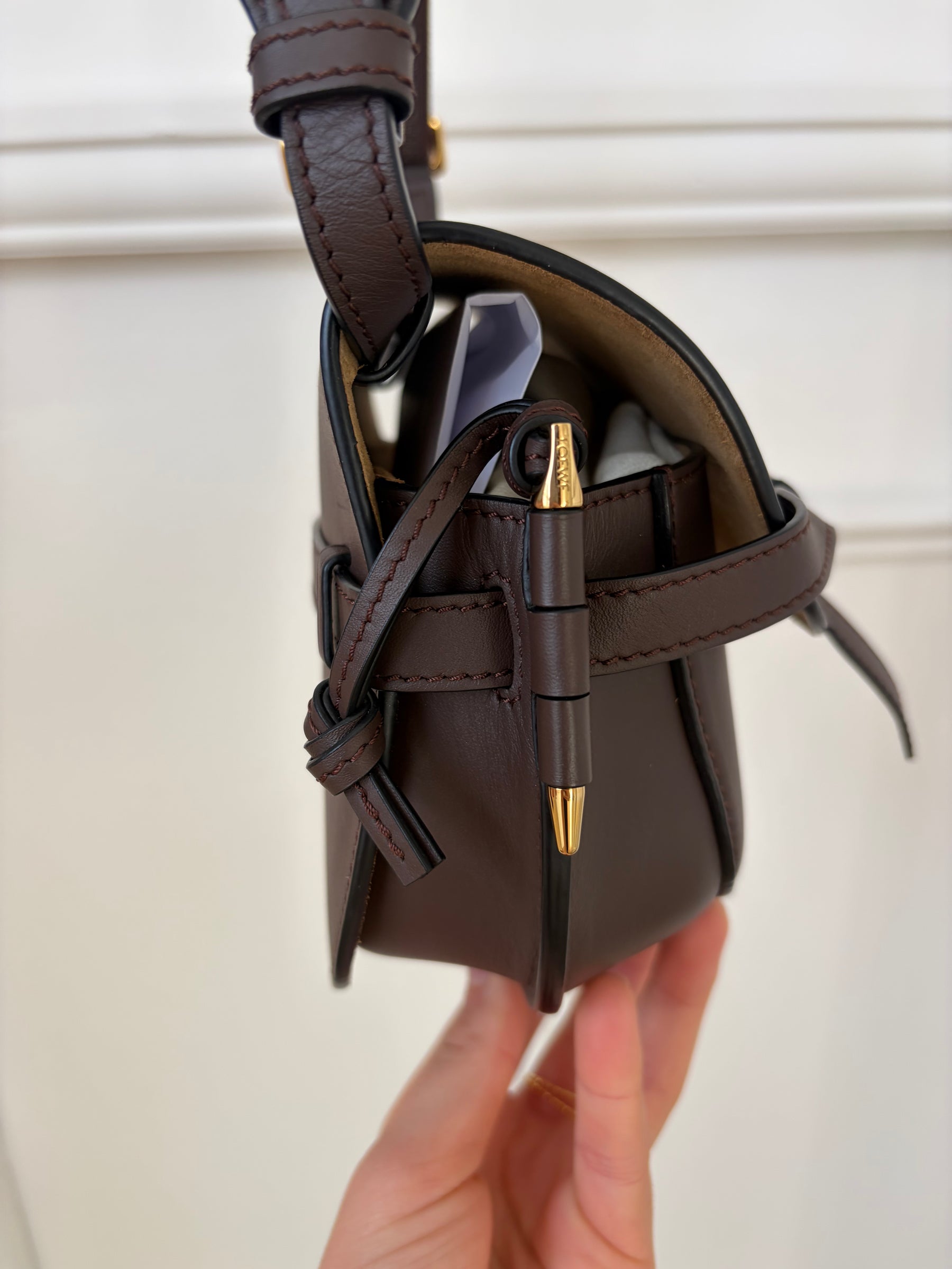 Loewe Chocolate Leather Mini Gate Bag
