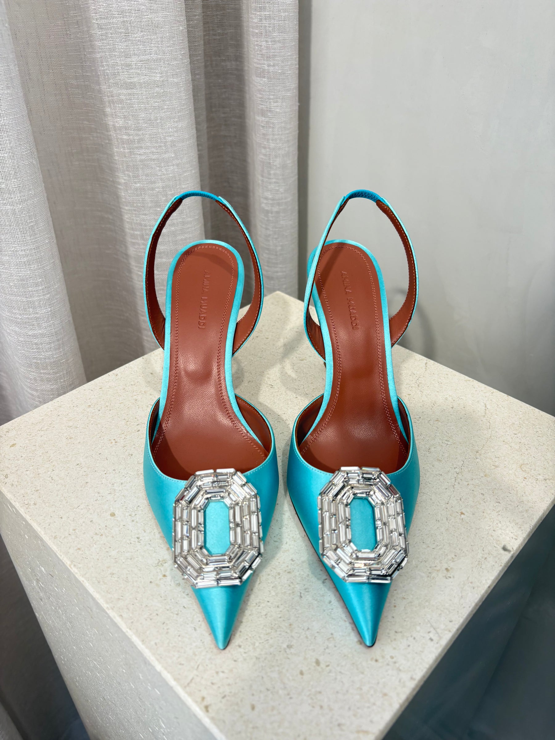 Amina Muaddi Camelia sling 90 In Turquoise, 37