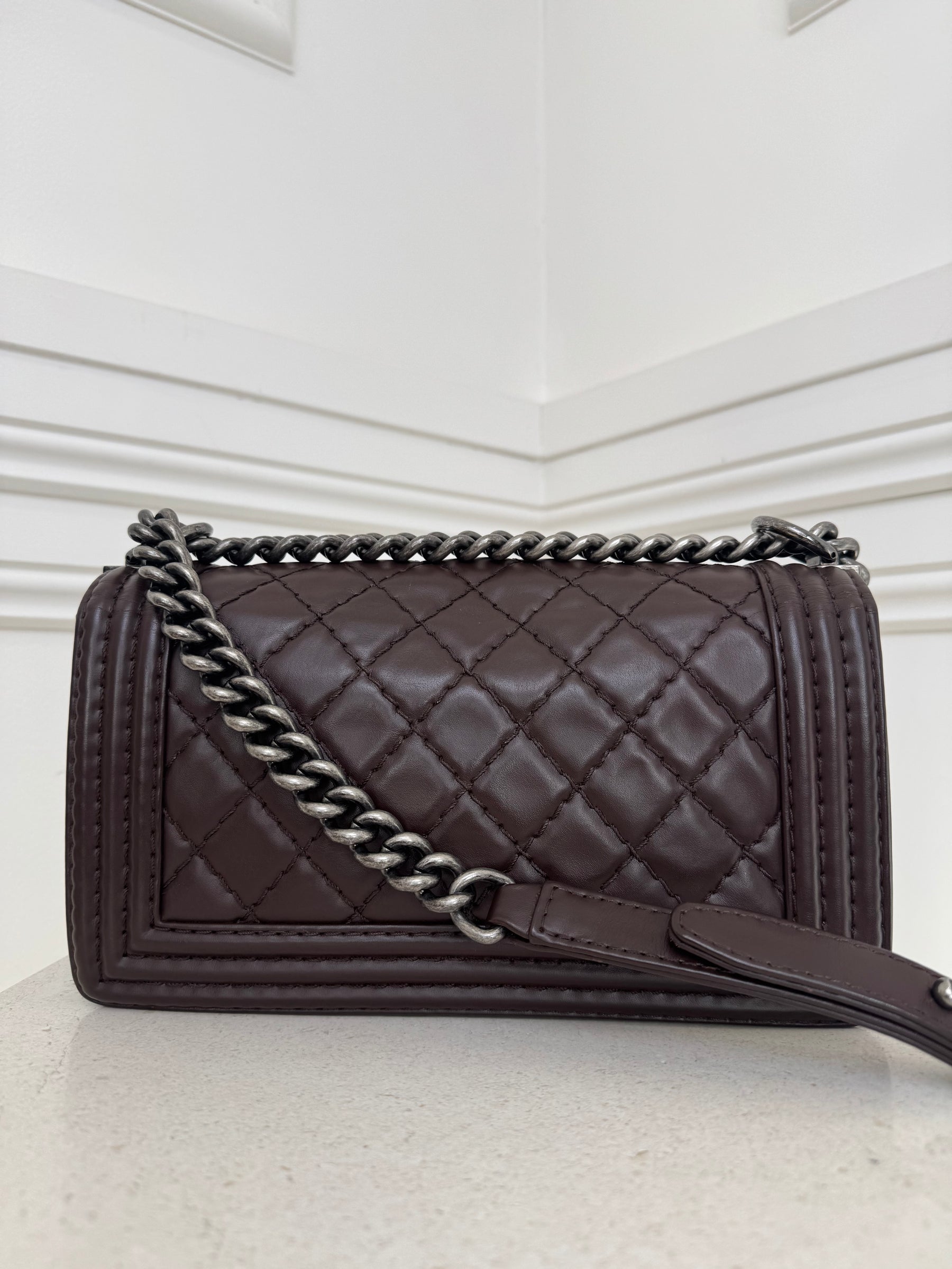 Chanel Dark Brown Leather Medium Boy Bag