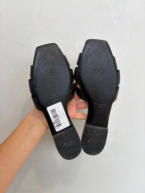 Saint Laurent Black Leather and Hessian Tribute Slides, 37