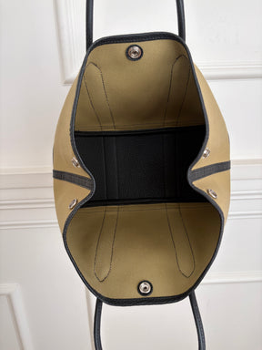 Hermès Garden Party 30 in 'Poussiere' Canvas and Noir Leather