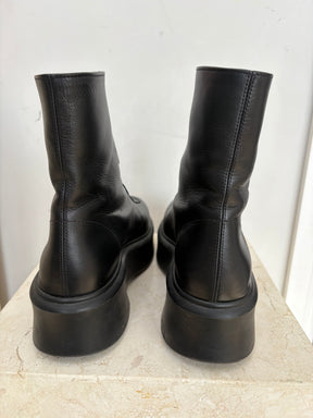 The Row Black Leather Zip Front Boots, 38.5