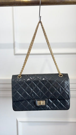 Chanel Charcoal Patent Reissue 2.55 Jumbo Flap Bag